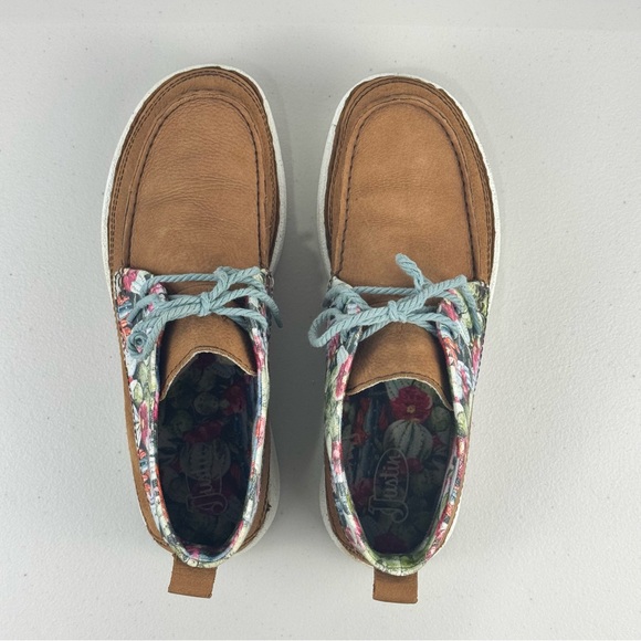 Justin Boots Breezy Shoes Floral Brown Leather Moc Toe Bootie Women’s 10 JL121 - Picture 6 of 9